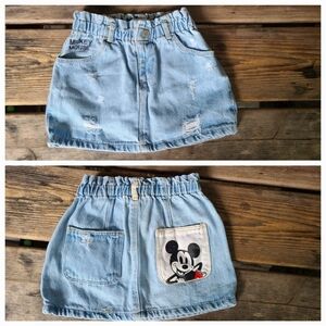 ZARA DISNEY SZ 2-3Y VGUC BLUE denim MICKEY print jean Paperbag Style SKIRT